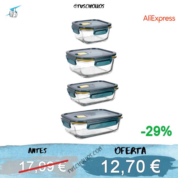 QUID ASTRAL Set 4 Hermeticos Vidrio Astral Qd 52CL - 64CL - 80CL - 104CL Azul Tapa 4 cierres herméticos 100% Material 100% saludable