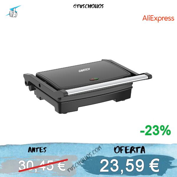 GAVATECH Parrilla Eléctrica y Sandwichera 1500W, Apertura 90º y 180º, Control de Temperatura Ajustable, Placas Antiadherentes 26x16.5 cm, Diseño Slim Negro.