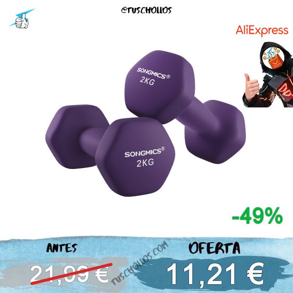 SONGMICS Juego de 2 mancuernas, mancuernas hexagonales, revestimiento de neopreno, entrenamiento de fuerza, entrenamiento, fitness, para casa, Violeta/Verde Lima/Azul Pálido/Morado