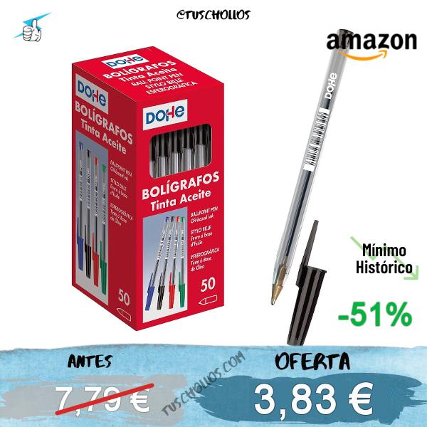 Dohe - Bolígrafos Negros (50 uds.) - Punta Media 1,0 mm, Trazo 0,4 mm, Capucha y Clip de Sujeción, Material de Oficina, 1 unidad (Paquete de 50)