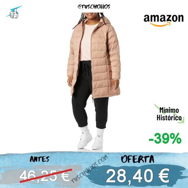 Amazon Essentials Abrigo Acolchado con Capucha, Plegable, Ligero y Resistente al Agua Mujer, Gris Topo, M