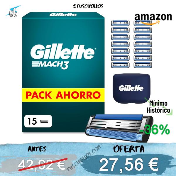 Gillette Mach3 Base Pack de 15 Recambios Para Maquinillas De Afeitar Para Hombre