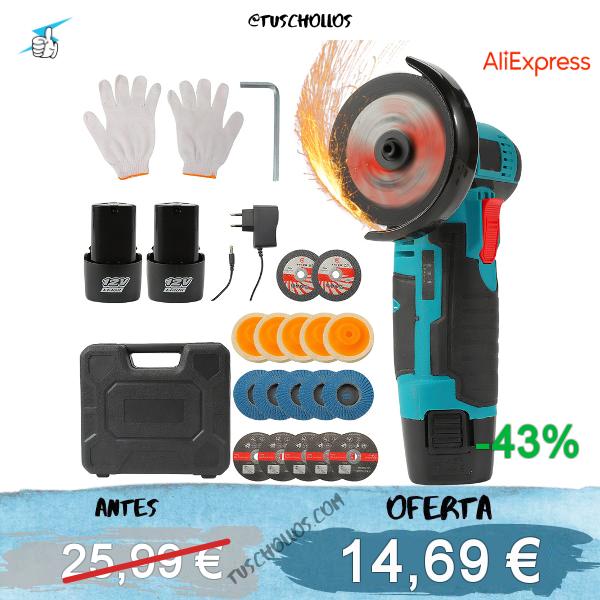 Kit de Amoladora Angular Inalámbrica de 12V con Batería de Litio Recargable, 19500 RPM, Mini Herramienta de Pulido y Corte para Proyectos de Bricolaje en el Hogar