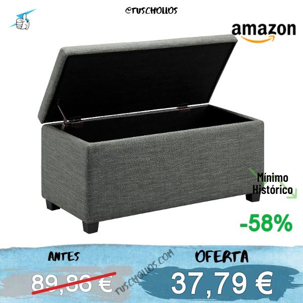 Amazon Basics Banco rectangular acolchado para entrada con almacenamiento, para dormitorio, pasillo, otomana, aspecto de lino, gris oscuro, 42 x 91 x 43 cm, 90.2P x 41.9An x 43.2Al cm