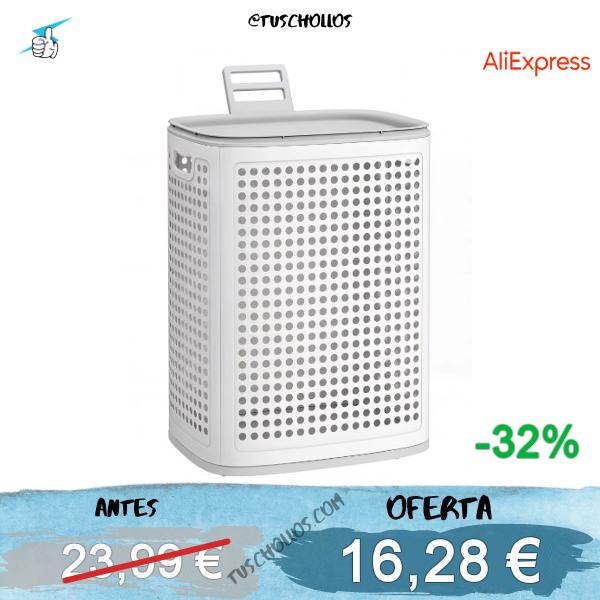 SONGMICS Cesto de Ropa con Tapa, Cesta de Ropa de Plástico, 75 L, Cesto Colada Delgado, Baño, Lavadero, Dormitorio, Gris Oscuro/Beige Capuchino/Blanco y Gris