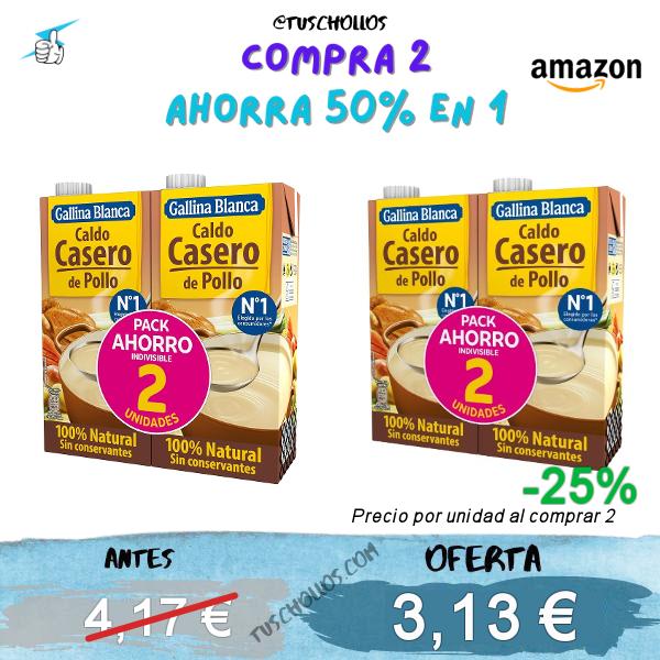 GALLINA BLANCA Caldo Casero de Pollo 100% Natural | Cocinado a Fuego Lento Durante 3h. Sin Gluten, Sin Conservantes, Bajo en Grasa - Pack 2 x 1L, 1 l (Paquete de 2)