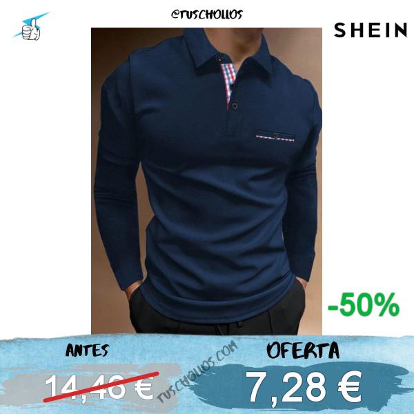Manfinity Homme Camisa polo de hombre con estampado de cuadros, manga larga, para otoño