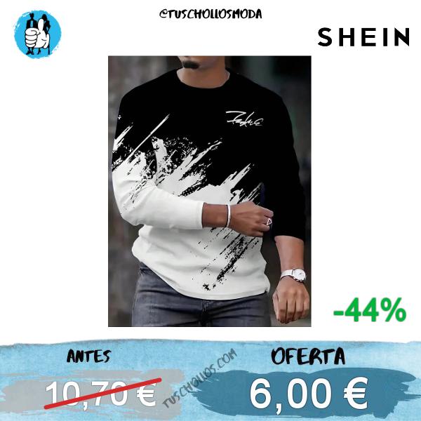 Camiseta gráfica 3D - Camiseta de manga larga casual de color de contraste negro y blanco