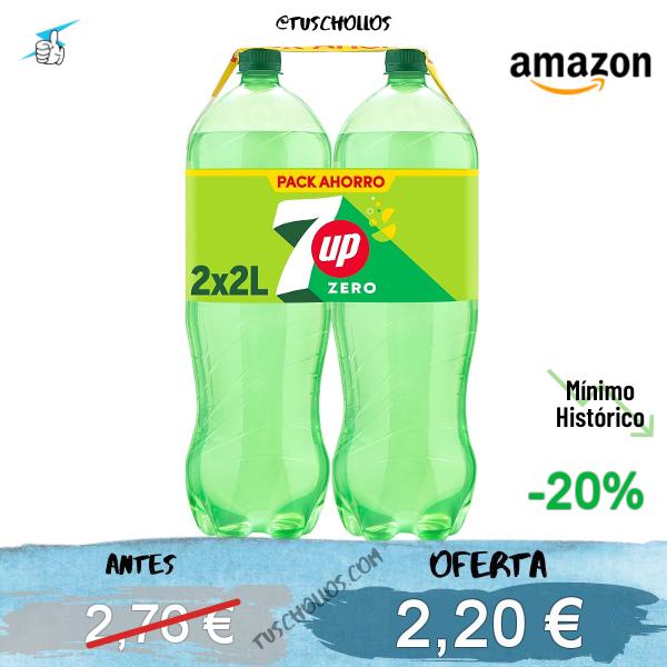 7 UP Refresco cero de lima y limón, sin azúcares y sin calorías, bipack dos botellas de 2 litros, 4 litros en total, 2 l (Paquete de 2)