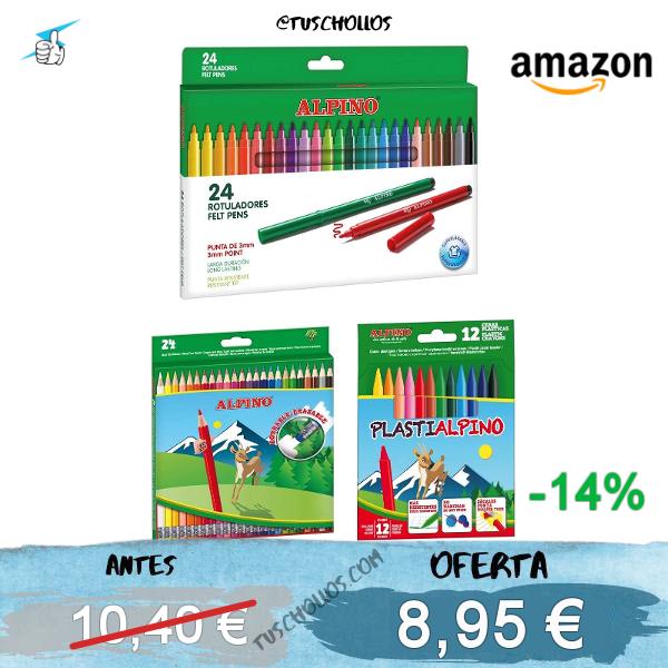 Alpino Pack Material Escolar - 24 Lápices de Colores, 24 Rotuladores y 12 Ceras