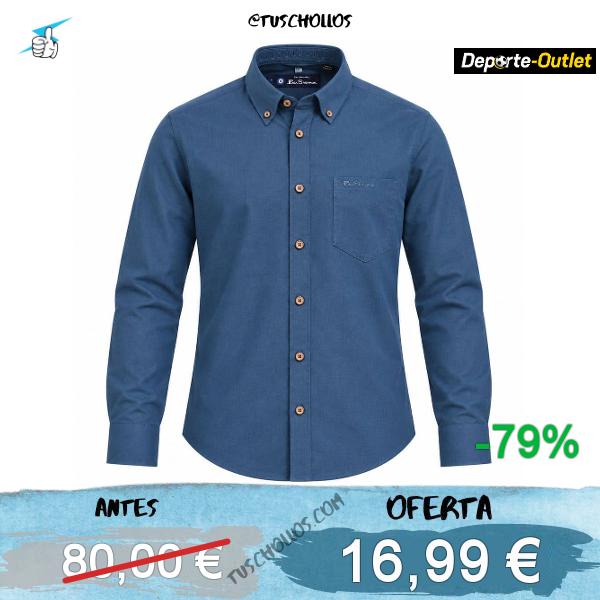 BEN SHERMAN Plain Casual Hombre Camisa de manga larga 1014011-BLUEDENIM