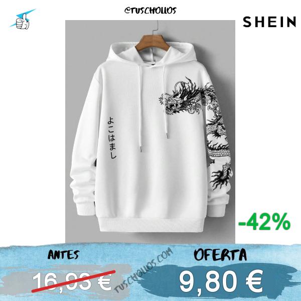 Manfinity BRENVOR Sudadera con capucha de manga larga de punto con estampado de dragón japonés para hombre