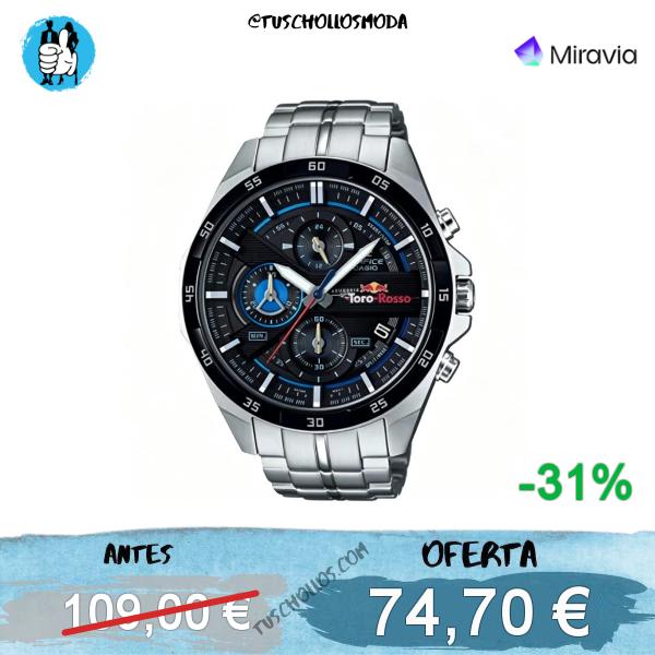 Reloj Edifice de Hombre Analogico Cuarzo Plata Brazalete EFR-556TR-1AJR, Diámetro 48MM