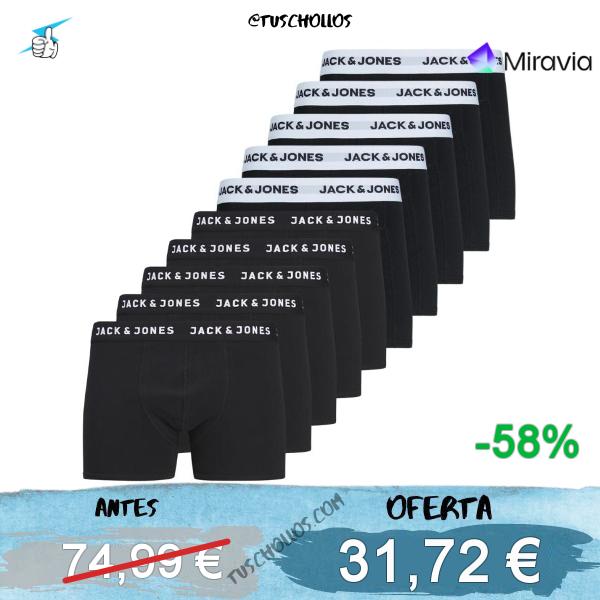 Jack & Jones Jacdaniel - Pack de 10 Bóxers de Algodón Elástico para Hombre - Negro/Blanco - 12274760