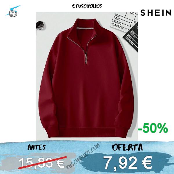 Manfinity Dauomo Sudadera con cremallera y media cartera, de hombros caídos, de manga larga y cuarto de cremallera
