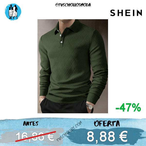 Calvornis Camisa polo de manga larga con textura de unicolor casual para hombres, otoño, verde para hombres,