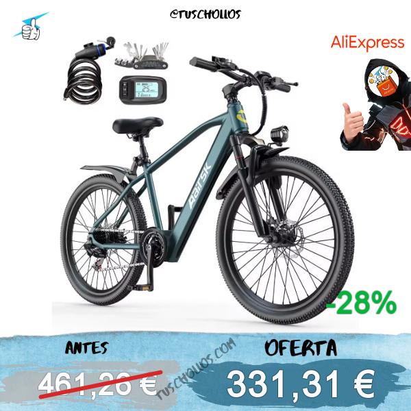 Bicicleta eléctrica de montaña para adultos, con motor sin escobillas de 250 W, batería de 36 V y 10 Ah (360 Wh), autonomía de hasta 64 km, velocidad máxima de 25 km/h, 7 velocidades, suspensión delantera y desbloqueo NFC.