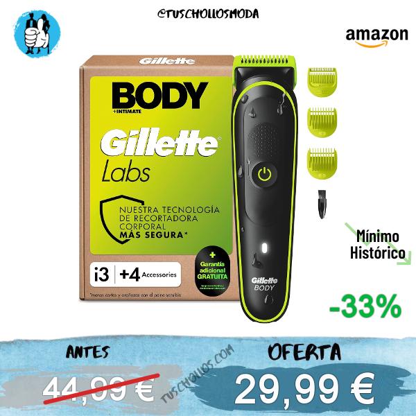 GilletteLabs i3 Body + Intimate Afeitadora Corporal, 4 Accesorios, Negro