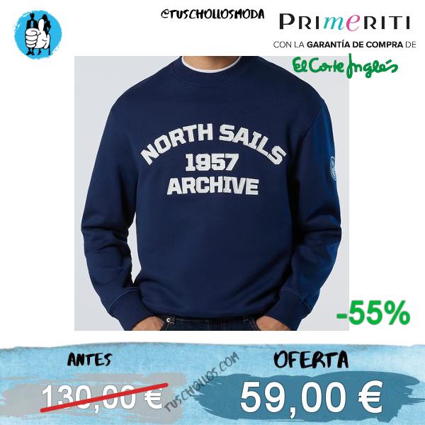 North Sails Sudadera de felpa con cuello redondo, lettering en fieltro y parches vintage.