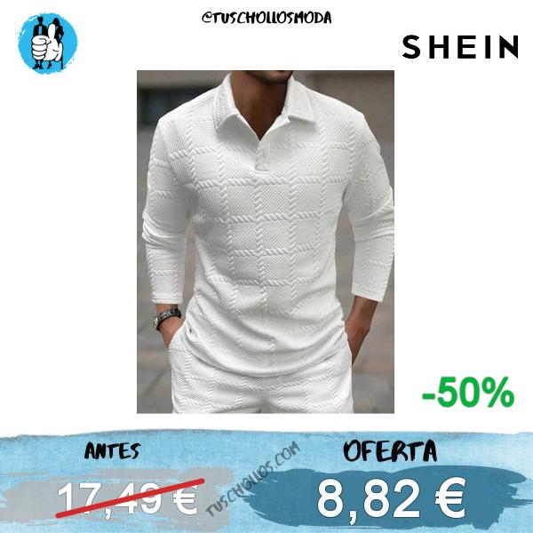 Manfinity Homme Camisa polo de golf de manga larga con botones y tela de jacquard, casual para trabajo, primavera y otoño