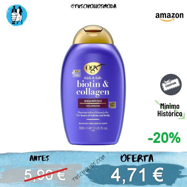 OGX Biotina & Colágeno Champú (385 ml), champú fortalecedor para cabello fino y fino, con vitamina B7, biotina y colágeno, sin sulfatos, 385 ml (Paquete de 1)