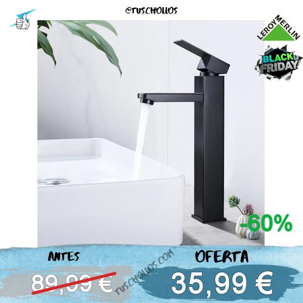 Grifo de baño negro, mezclador de baño alto para lavabo, grifo de lavabo con mango cuadrado, diseño moderno