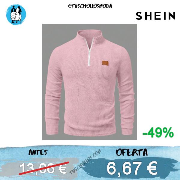 Manfinity Homme Camiseta de manga con cremallera de un cuarto para hombre, color rosa suave
