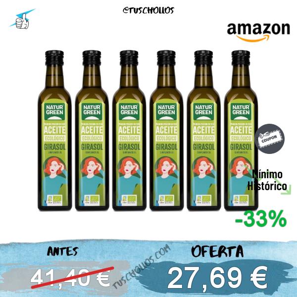 NaturGreen Aceite de Girasol de Primera Presión en Frío, Pack 6 x 500 ml