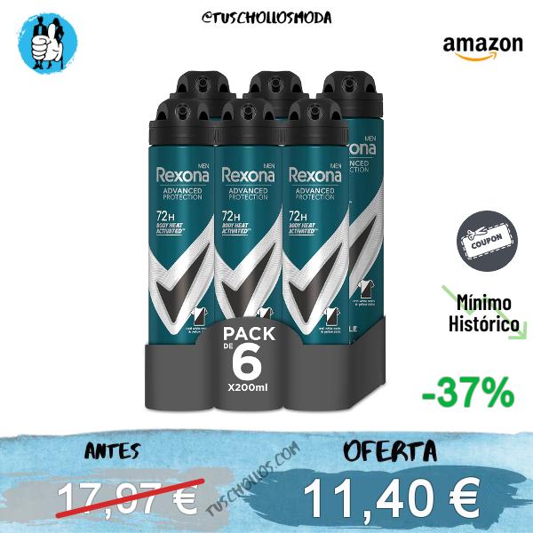 Rexona Desodorante Aerosol Protección Avanzada 72h Invisible Black & White Antitranspirante para hombre 200ml - Pack de 6, 200 ml (Paquete de 6)