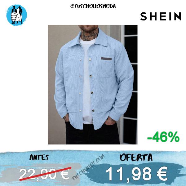 Manfinity Homme Chaqueta casual y versátil de manga larga para hombre, chaqueta de pana color azul bebé del otoño